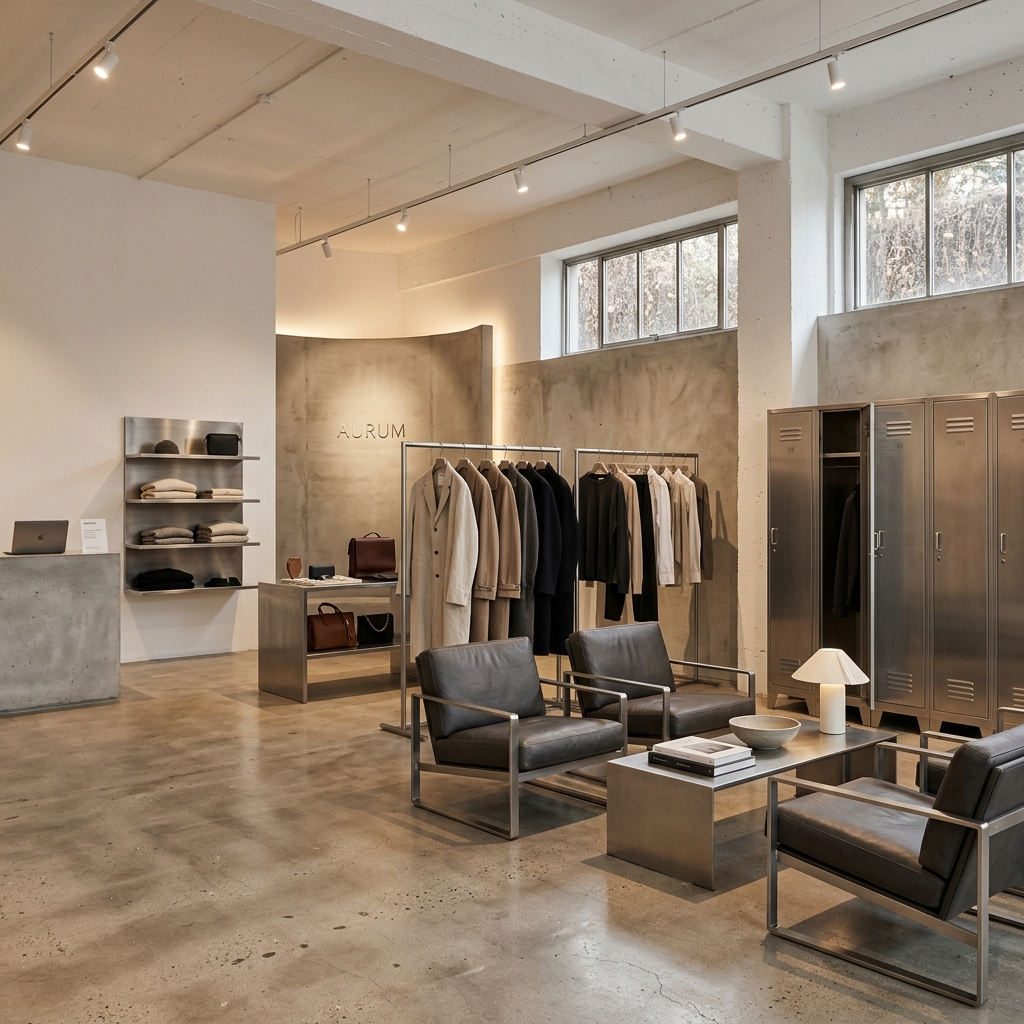 In-store metal fixtures and steel furniture